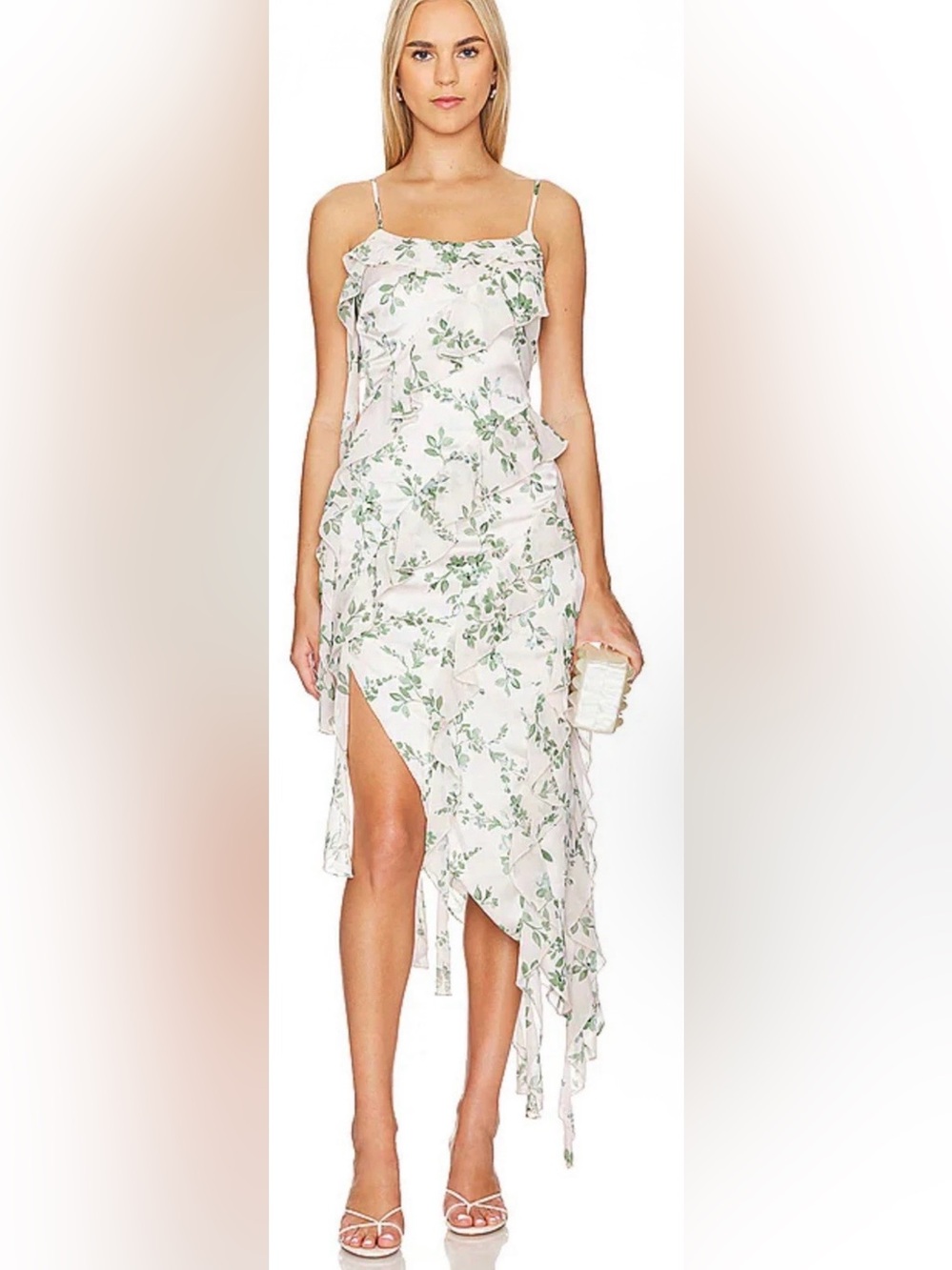 Misa Los Angeles White Floral Asymmetrical Ruffle Dress - Picture 2 of 15